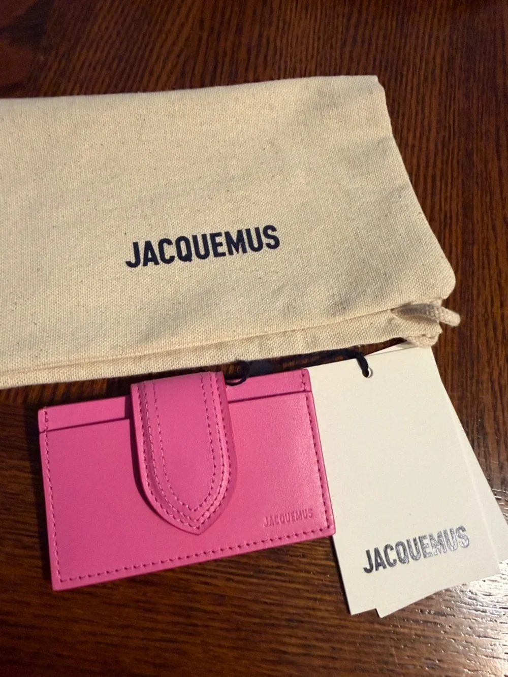 Jacquemus Hot Pink Leather Snap Card Holder - Picture 1 of 7